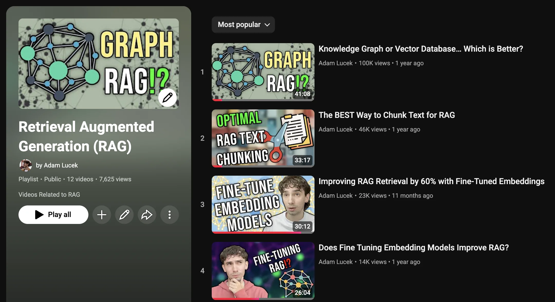 RAG YouTube playlist